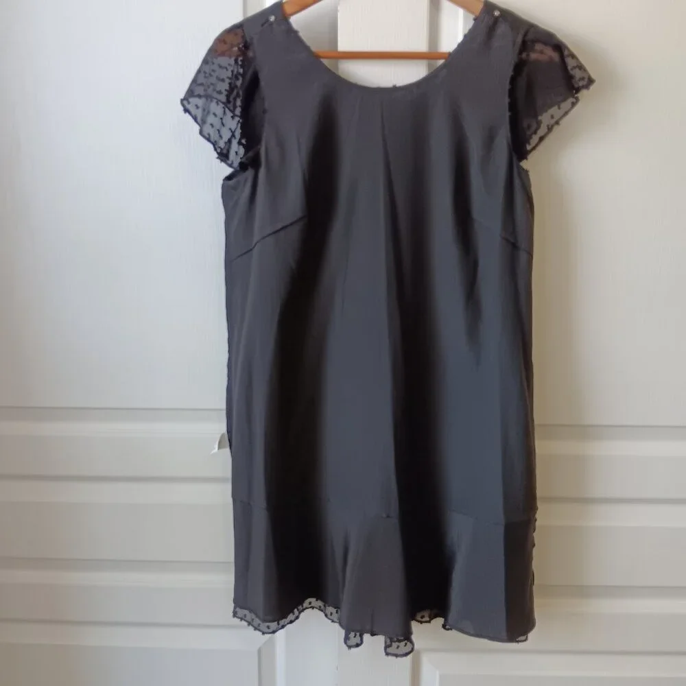 J. Crew Women's Black Silk/Cotton Swiss Dot Flutter Sleeve Flounce Dress Size 6
